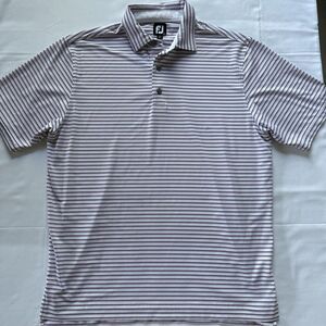 Footjoy FJ Polo Shirt Mens Large White Purple Black Stripe Short Sleeve Athletic